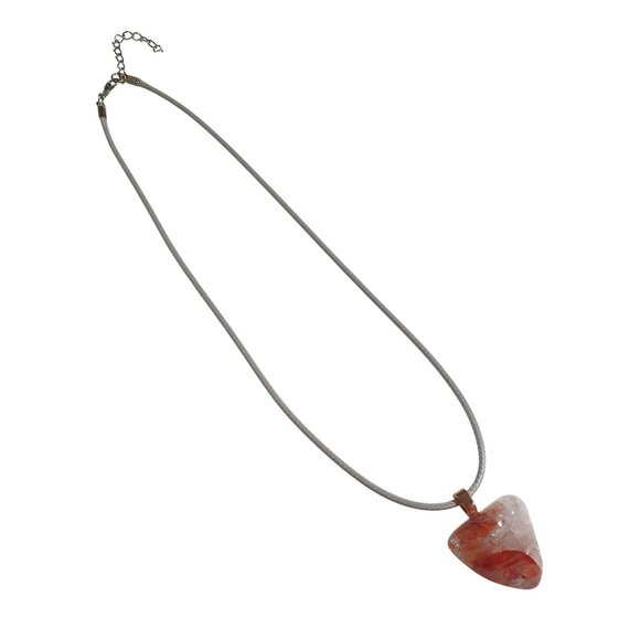 Red Clear Fire Quartz Pendant Necklace Gray Cord Healing Stone Beach Core Women - Picture 3 of 4